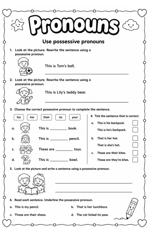 Use possessive pronouns