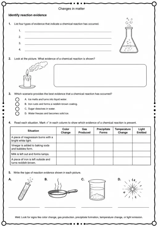 Identify reaction evidence