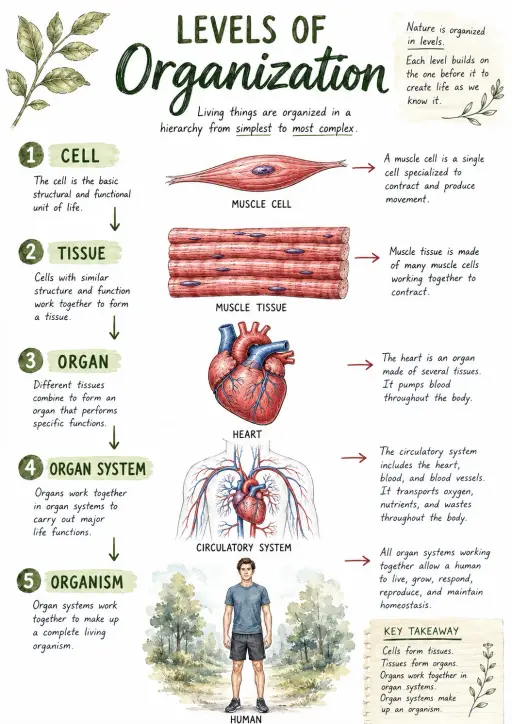 Levels of organization Cells Infographic