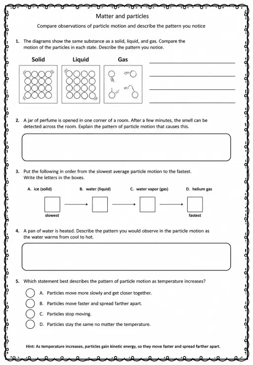Compare observations of particle motion and describe the pattern you notice