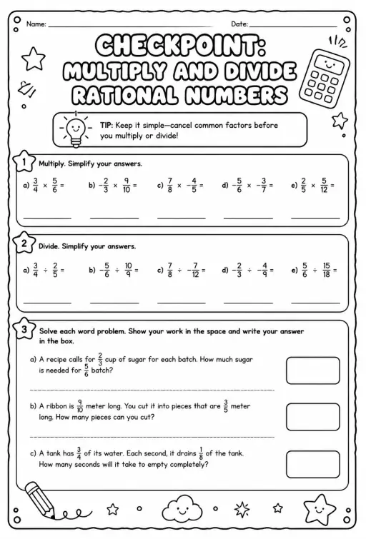 Checkpoint: Multiply and divide rational numbers