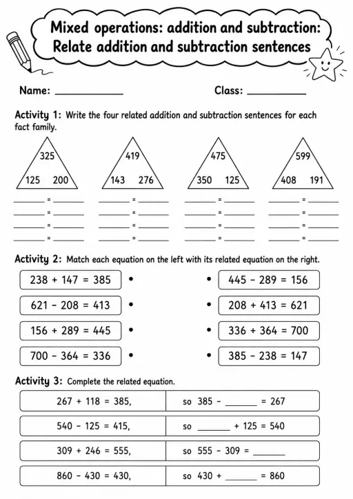Grade 3 Mixed Operations: Addition And Subtraction Math Worksheet Pack