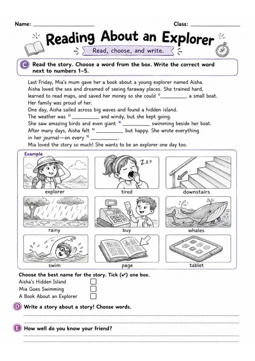 Cambridge MOVERS - Reading About an Explorer | Free Worksheet