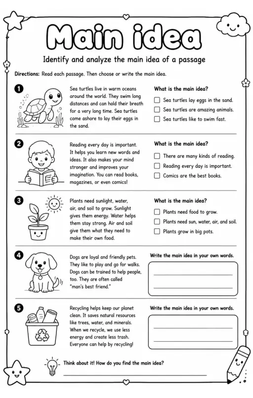 Identify and analyze the main idea of a passage