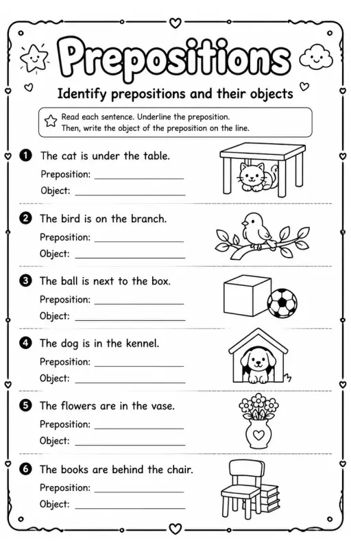 Identify prepositions and their objects