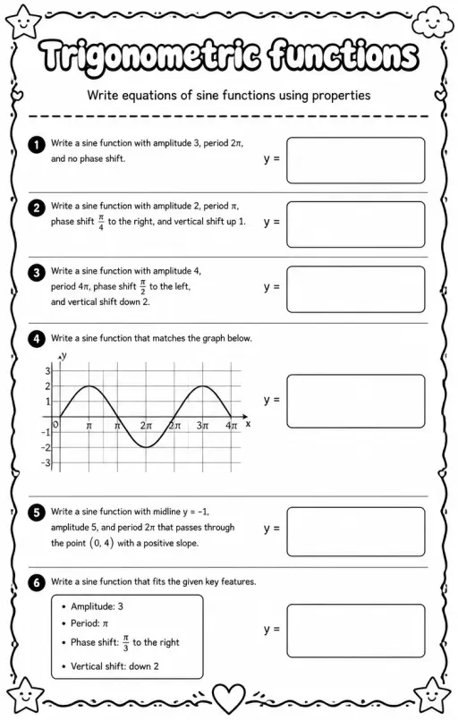 Write equations of sine functions using properties
