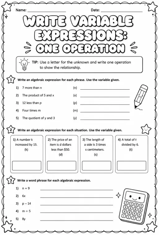 Write variable expressions: one operation