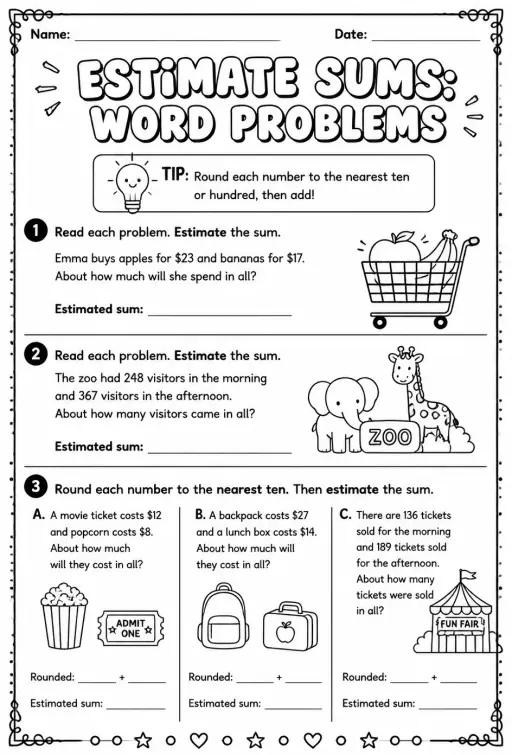 Estimate sums: word problems