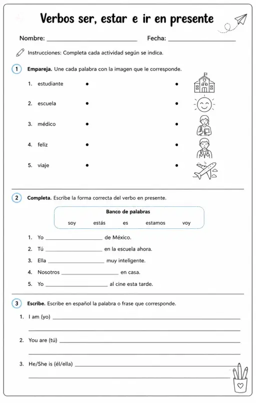 Reconocer palabras, frases o oraciones en español relacionadas con ser.