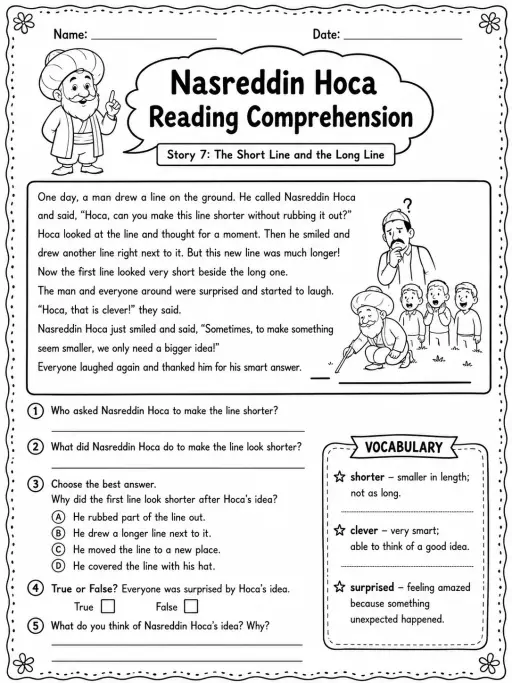 Nasreddin Hoca Reading Comprehension: The Short Line and the Long Line