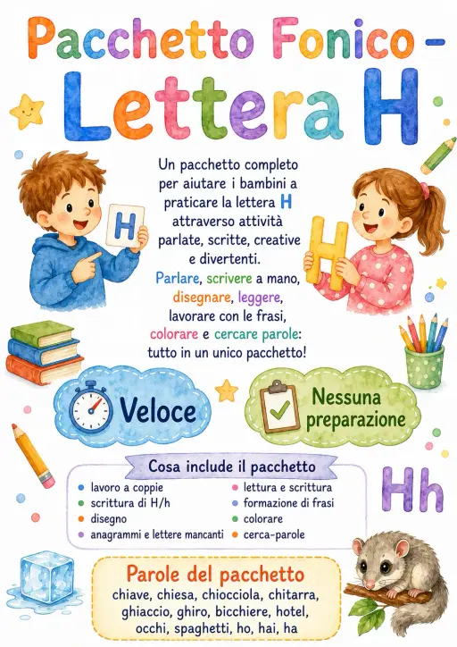 Italian Letter H Phonics Worksheets Pack
