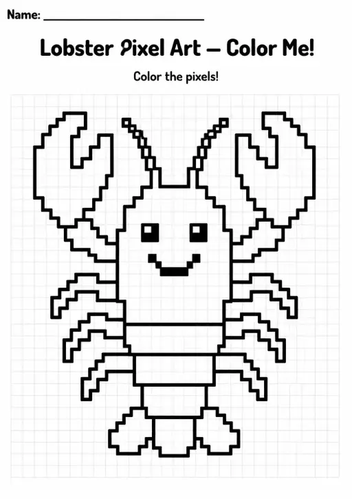 Lobster Pixel Art Coloring Page