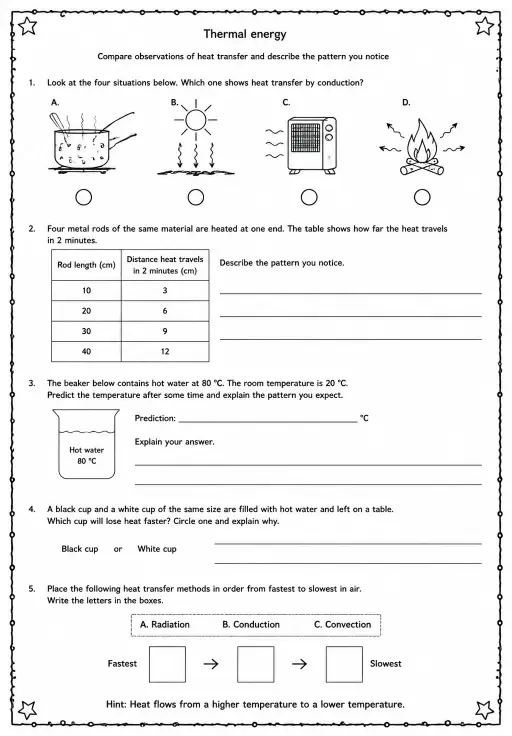 Compare observations of heat transfer and describe the pattern you notice