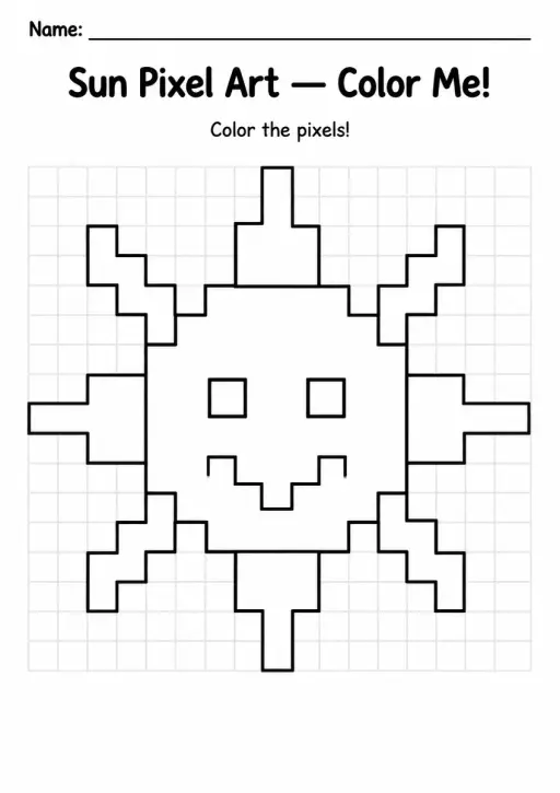 Sun Pixel Art Coloring Page