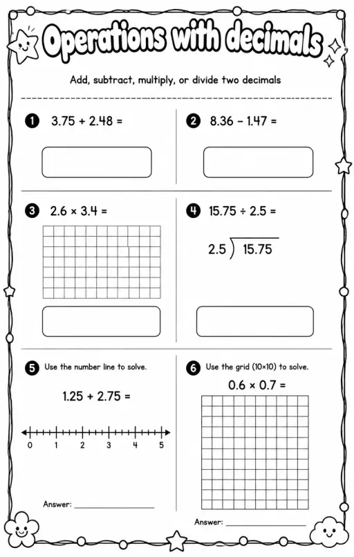 Add, subtract, multiply, or divide two decimals