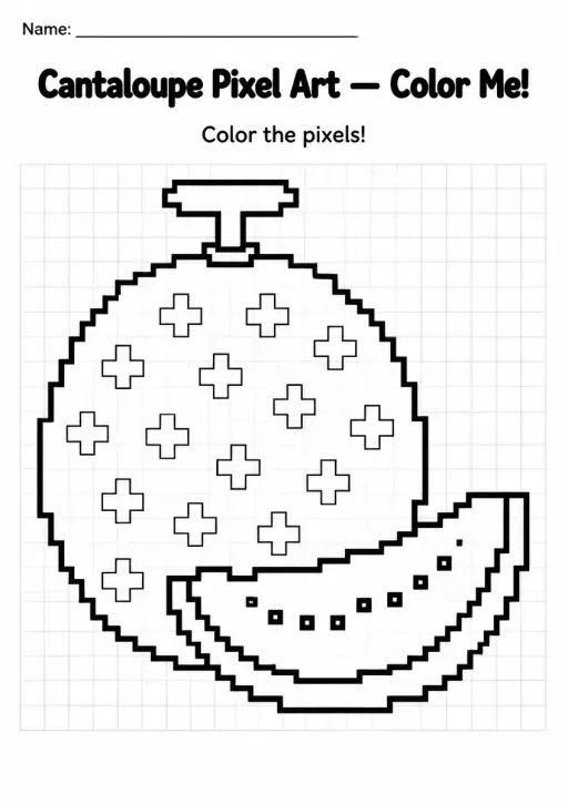 Cantaloupe Pixel Art Coloring Page