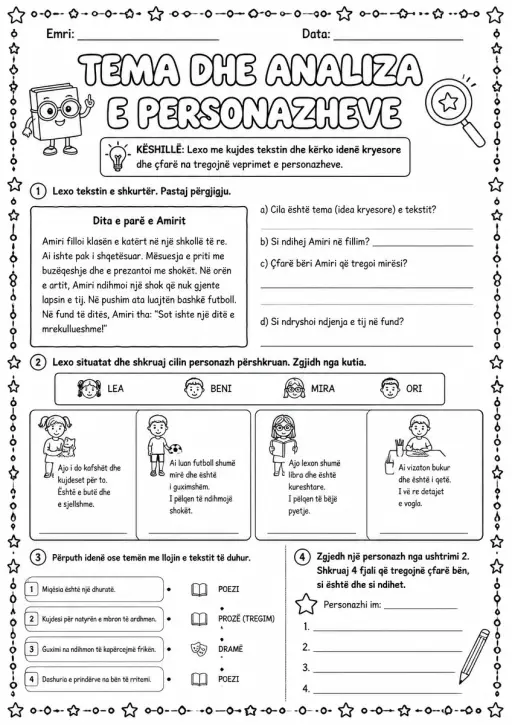 Tema dhe analiza e personazheve klasa 4
