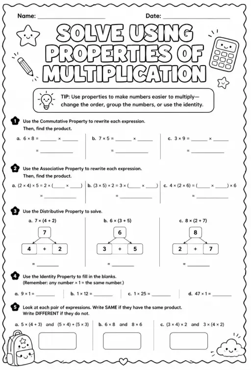 Solve using properties of multiplication