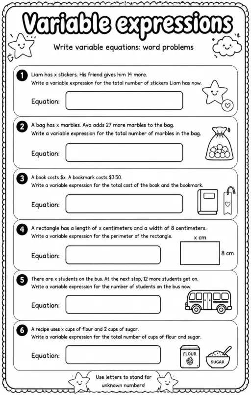 Write variable equations: word problems
