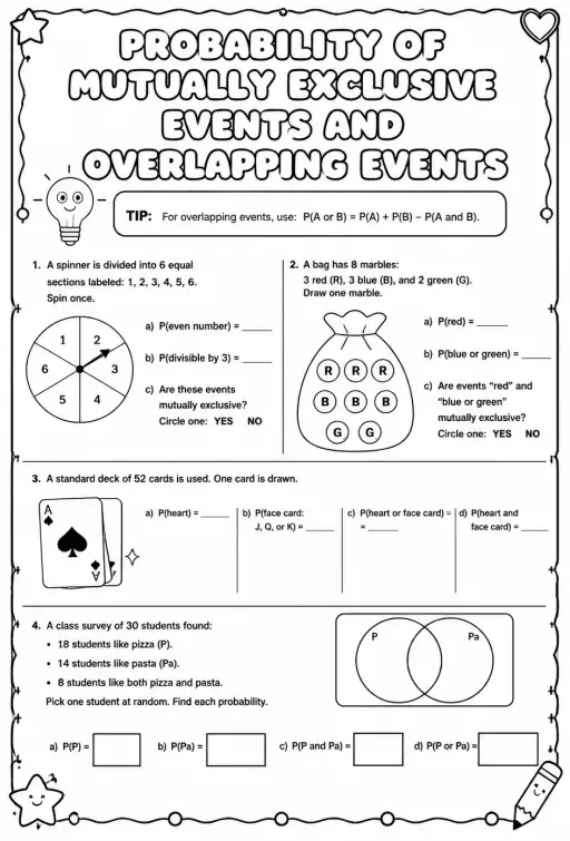 Probability of mutually exclusive events and overlapping events