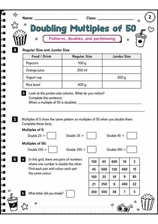 Doubling Multiples of 50 - Grade 3 Math Worksheet - grade 3 Printable independent practice