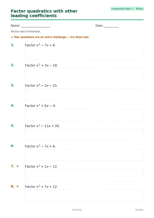 Factor quadratics with other leading coefficients