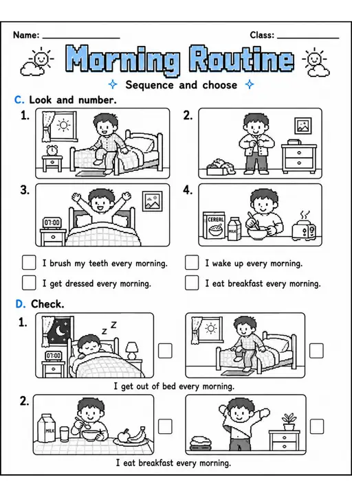 Morning Routine | Grades 2-3 English Language Arts Worksheet