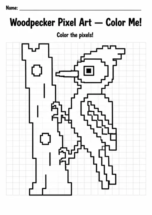 Woodpecker Pixel Art Coloring Page