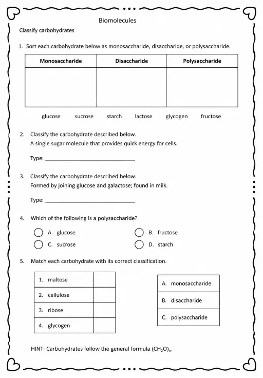 Classify carbohydrates
