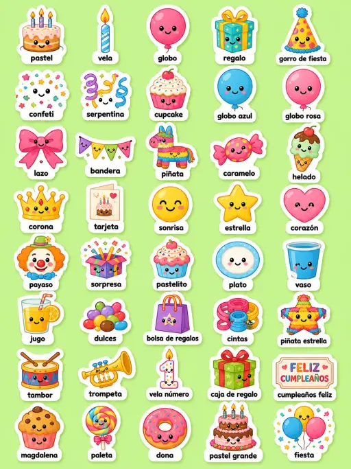 Cumpleaños - Hoja de pegatinas imprimibles