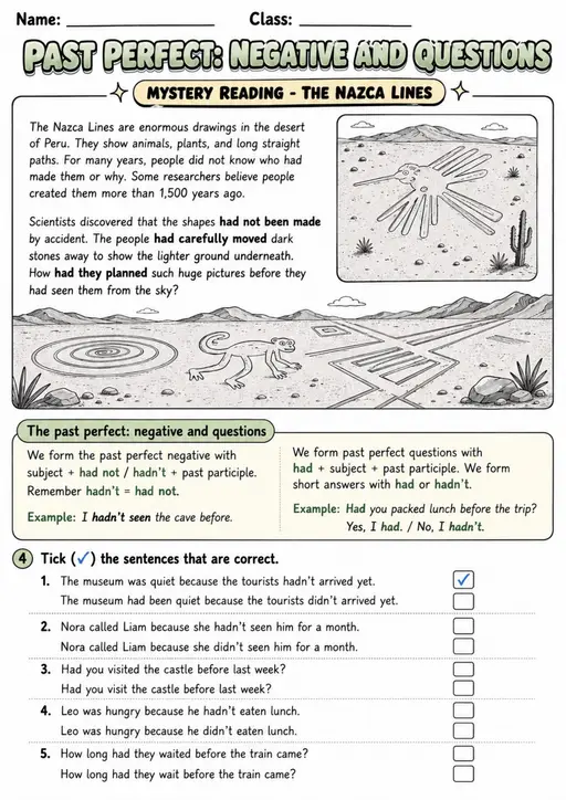 Past Perfect: Negative And Questions | Grades 5-6 Grammar Worksheet