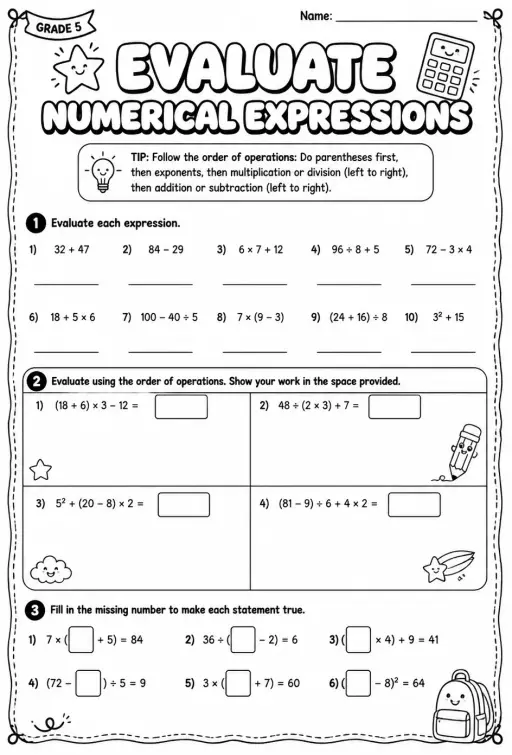 Evaluate numerical expressions