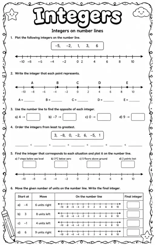 Integers on number lines
