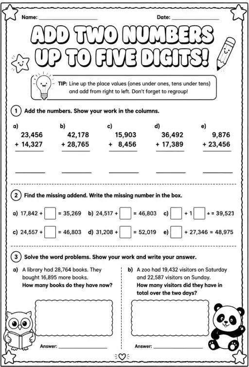 Add two numbers up to five digits