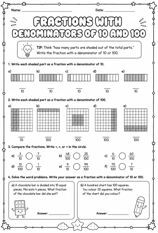 Fractions with denominators of 10 and 100