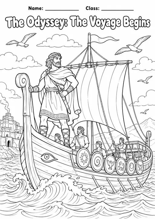The Odyssey Coloring Pages | 10 Greek Mythology Worksheets | Grades 2-6
