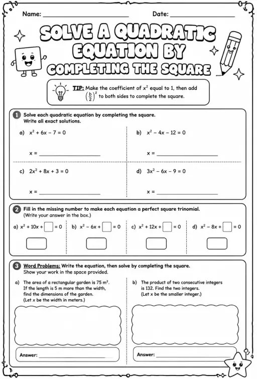 Solve a quadratic equation by completing the square
