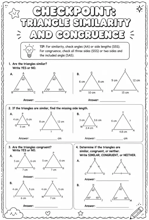 Checkpoint: Triangle similarity and congruence