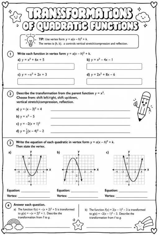 Transformations of quadratic functions
