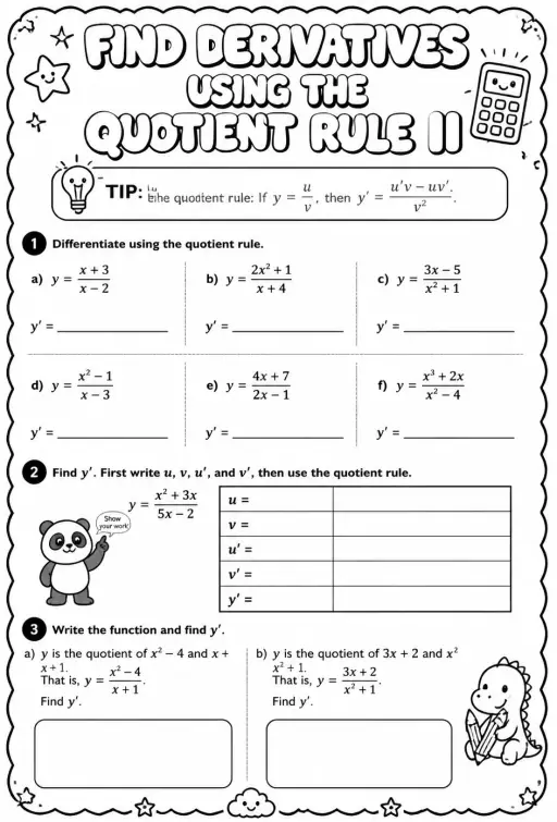 Find derivatives using the quotient rule II