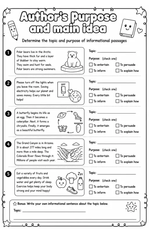 Determine the topic and purpose of informational passages