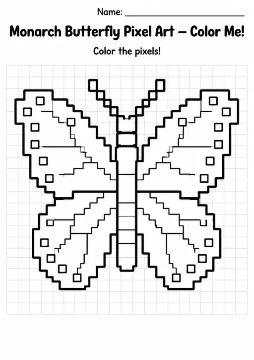 Monarch Butterfly Pixel Art Coloring Page