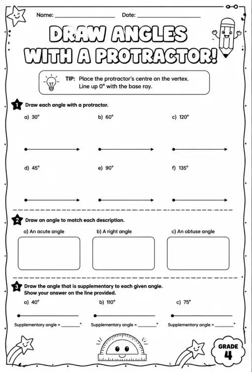 Draw angles with a protractor