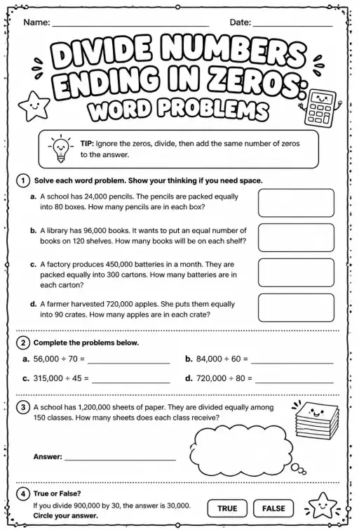 Divide numbers ending in zeros: word problems