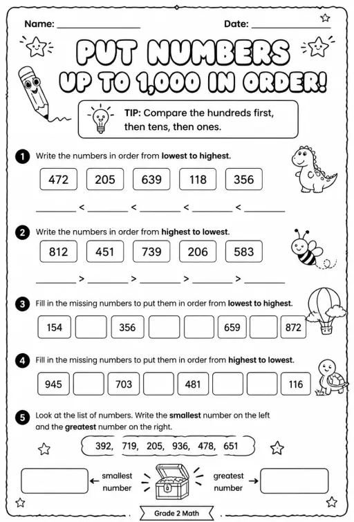 Put numbers up to 1,000 in order