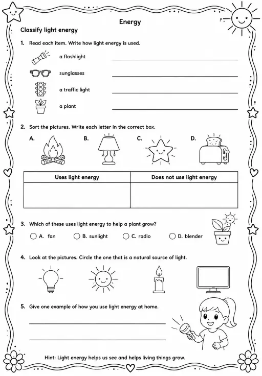 Classify light energy