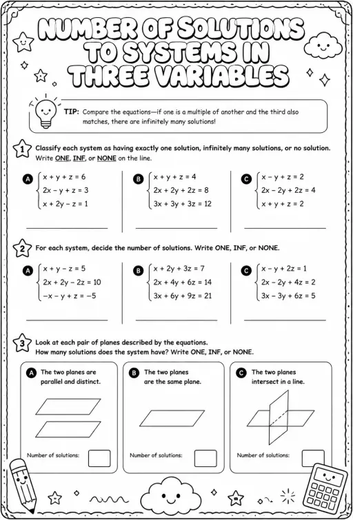 Determine the number of solutions to a system of equations in three variables