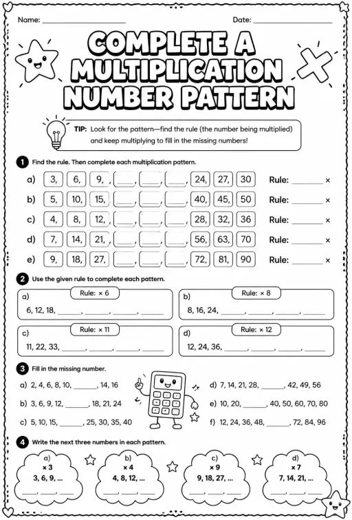 Complete a multiplication number pattern