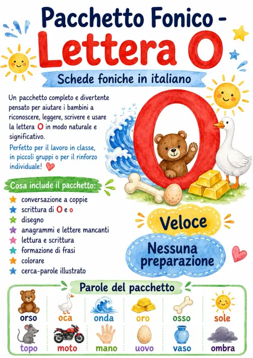 Italian Letter O Phonics Worksheets Pack