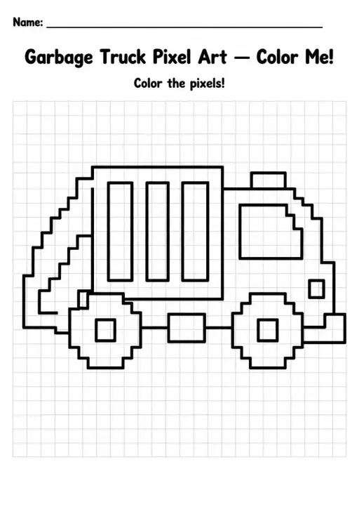 Garbage Truck Pixel Art Coloring Page
